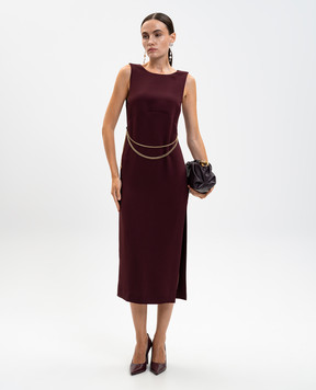 Twinset Бордова сукня міді з ланцюжком 252TP2300