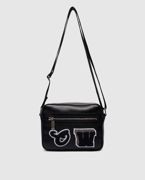 Off-White Черная кожаная сумка с нашивками логотипа OMNQ091S24LEA001