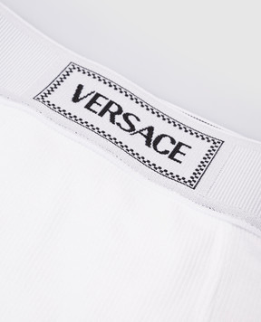 Versace Белые трусики с высокой посадкой в рубчик с логотипом. 10135051A09551