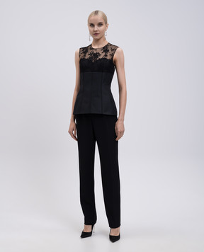 Alexander McQueen Чорний топ з шовком з мереживом 832038QEAGE