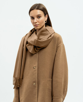 Max Mara Коричневый шарф BACI из кашемира с вышивкой логотипа. BACI