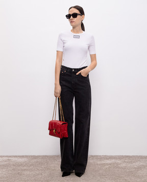 Versace Белая футболка в рубчике с нашивкой логотипа 10180991A12908