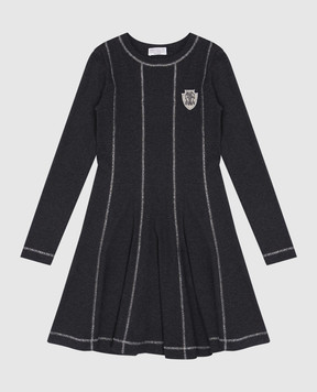 Brunello Cucinelli Дитяча сіра сукня в рубчик з кашеміром з люрексом BB056A315C