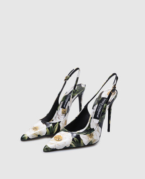 Dolce&Gabbana Черные кожаные глянцевые слингбеки в цветочный принт. CG0876A6O23