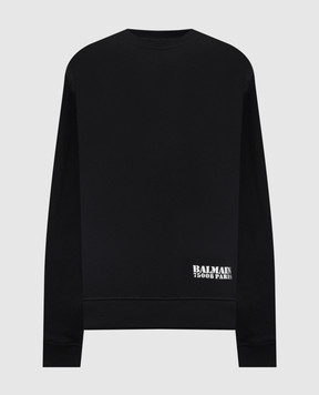 Balmain Чорний світшот з принтом логотипа FH1JS001BD04