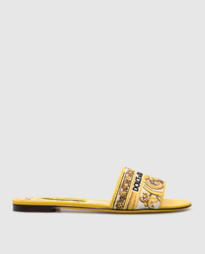 Dolce&Gabbana Жовті комбіновані шльопанці Bianca з вишивкою логотипа CQ0571AV804