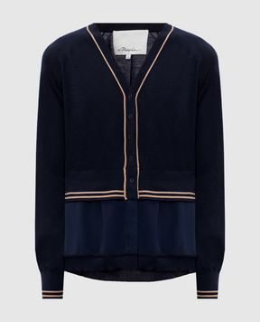 3.1 Phillip Lim Синий кардиган из шерсти с эффектом наложения слоев P25170465FWM