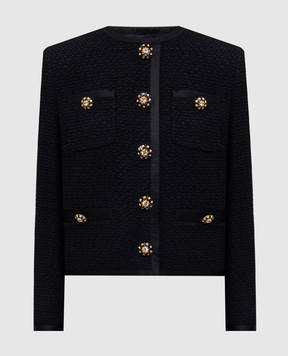 Dolce&Gabbana Чорний твідовий жакет з вовни та шовку F27DAZFU3JL