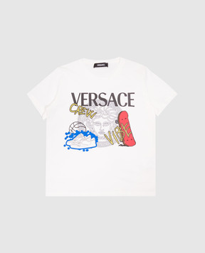 Versace Детская белая футболка с брендовым принтом 10182931A13078