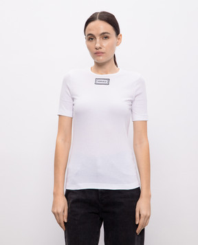 Versace Белая футболка в рубчике с нашивкой логотипа 10180991A12908
