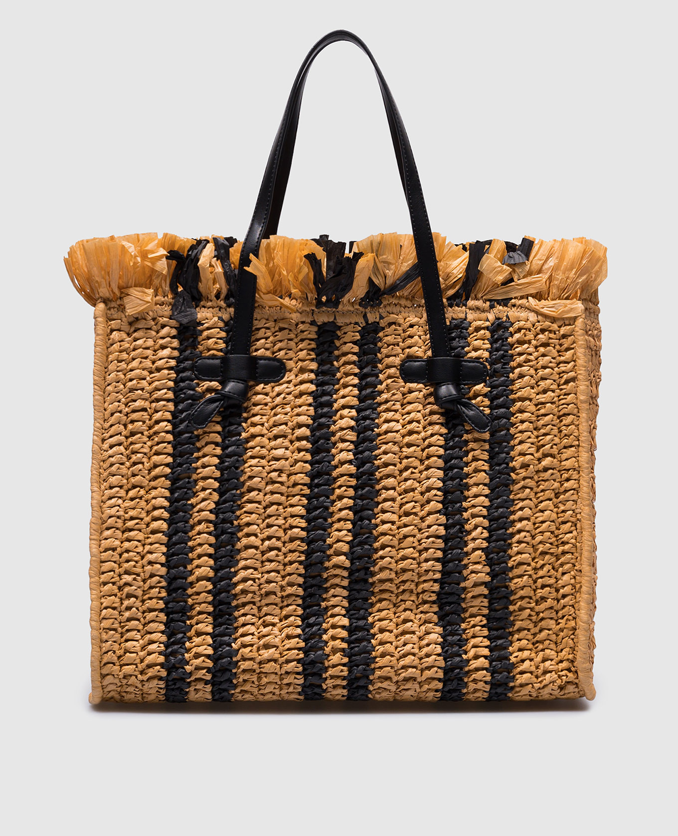 Beige woven MARCELLA tote bag with logo