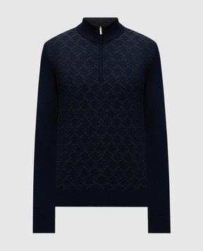 Bertolo Cashmere Синій джемпер з вовни та шовку в тканий візерунок 902389002428