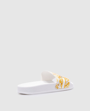 Dolce&Gabbana Детские белые кожаные шлепанцы с логотипом и принтом Майолика D10705A18383236