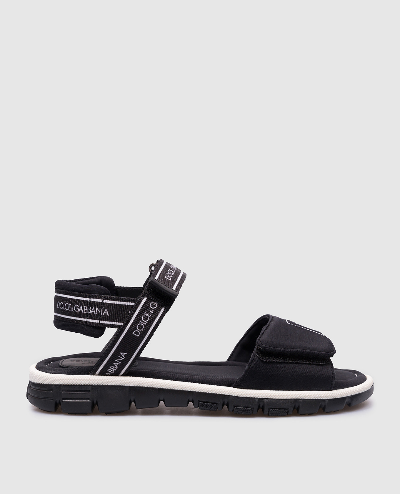 Children's black sandals with DG logo embroidery