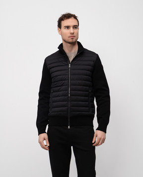 Moncler Черная комбинированная куртка с логотипом K10919B00020V9100