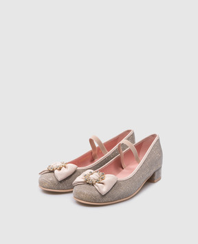 Pretty Ballerinas Дитячі сріблясті туфлі Emma з люрексом з кристалами 51260