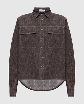 Brunello Cucinelli Коричнева джинсова сорочка з люрексом MB148MY516