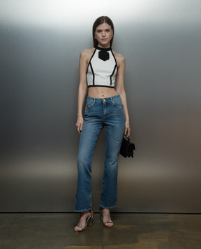 Balmain Сині джинси кльош з ефектом потертості CF0MJ130DE32