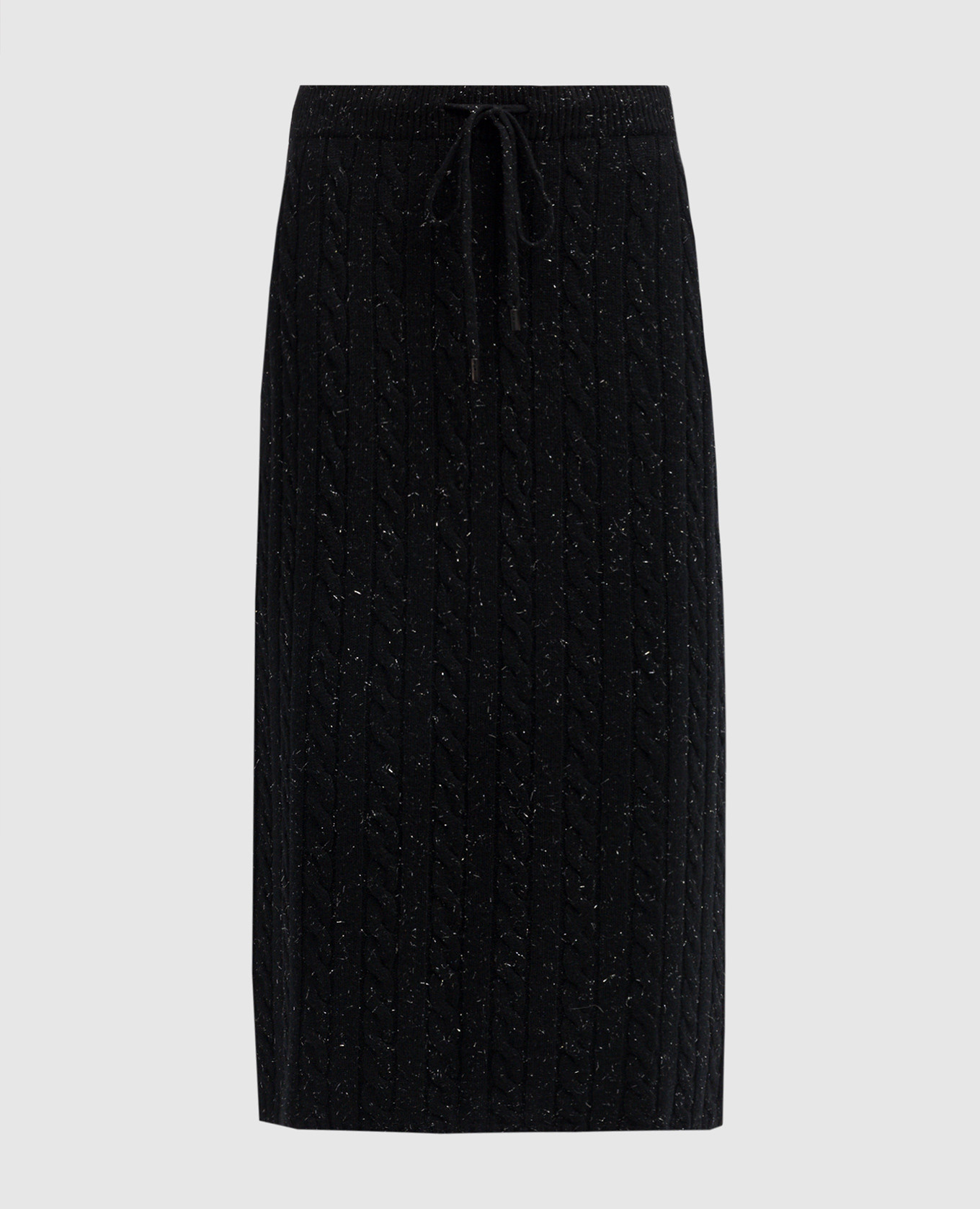 Черная юбка с шерстью, шелком и кашемиром с фактурным узором и люрексом.