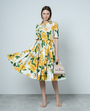 Dolce&Gabbana Белое платье-рубашка в принт YELLOW ROSE F6AGMTHS5NO