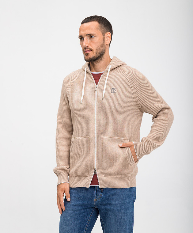 Brunello Cucinelli Бежева спортивна куртка з кашеміру з вишивкою логотипа M22704806G зображення 3