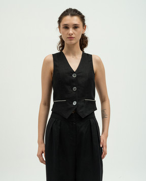 Peserico Откл Черный жилет из льна с цепочкой мониль E0310902606