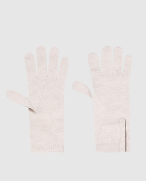 Brunello Cucinelli Бежеві рукавички з кашеміру з ланцюжком моніль M12147189