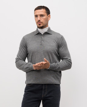 Brunello Cucinelli Серое меланжевое поло из шерсти и кашемира M2400295