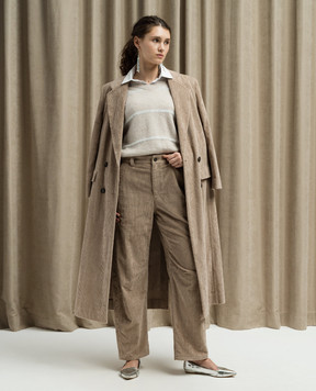 Brunello Cucinelli Бежевое вельветовое пальто с цепочкой мониль MD5749831P