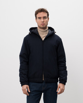 Moncler Синий пуховик с кашемиром с логотипом. J20911A00178596LQ