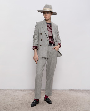 Brunello Cucinelli Бордовий джемпер з вовни, кашеміру та шовку в смужку M16225110