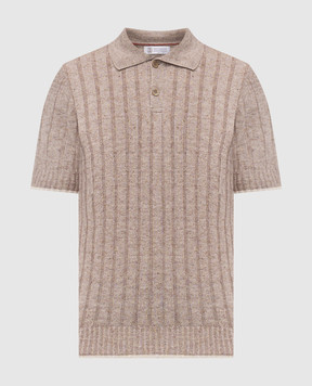 Brunello Cucinelli Бежевое поло с леном в тканом узоре. M2L707605