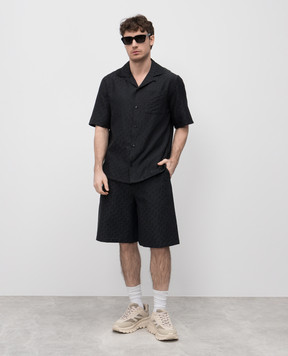 Off-White Черная рубашка с шелком в логотип шаблон. OMGG004C99FAB001