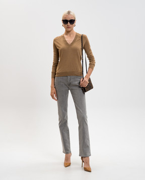 Tom Ford Коричневий пуловер з кашеміру і шовку з монограмою логотипа MAK1357YAX087