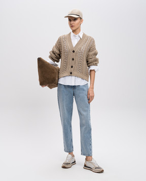 Brunello Cucinelli Блакитні джинси мом зі шкіряним патчем з логотипом MA095P5319