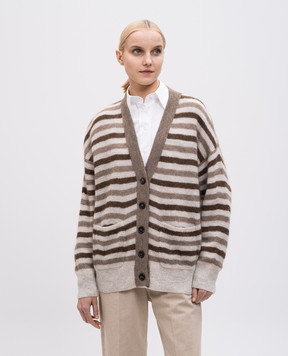 Brunello Cucinelli Бежевий кардиган з вовною в смужку MBG236806P