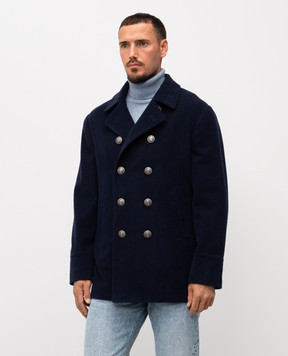 Brunello Cucinelli Синє двоборте вельветове пальто з кашеміру MV4237008K
