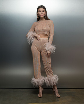 Santa Brands Рожеві укорочені штани з кристалами і пір'ям страуса FEATHERSPANTS
