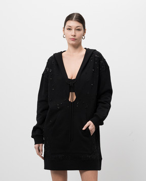 Twinset Черное платье-худи с бусинами 251AP2060