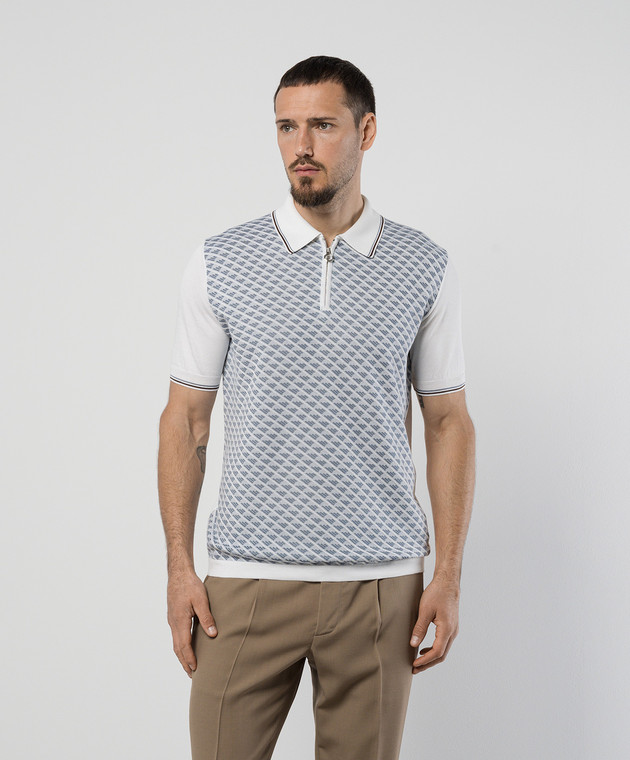 Stefano Ricci Голубое поло с шелком в узоре с вышивкой монограммы логотипа K818084P31F24286 изображение 3