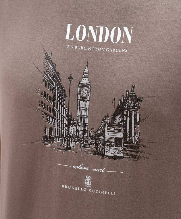 Brunello Cucinelli Коричневая футболка London с принтом M0B138456 изображение 5