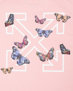 Off-White Дитяча рожева футболка Butterfly OGAA001S25JER008