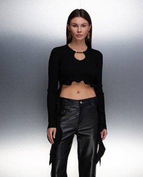 Versace Jeans Couture Чорний топ з металевим логотипом 76HAFM01CMN33