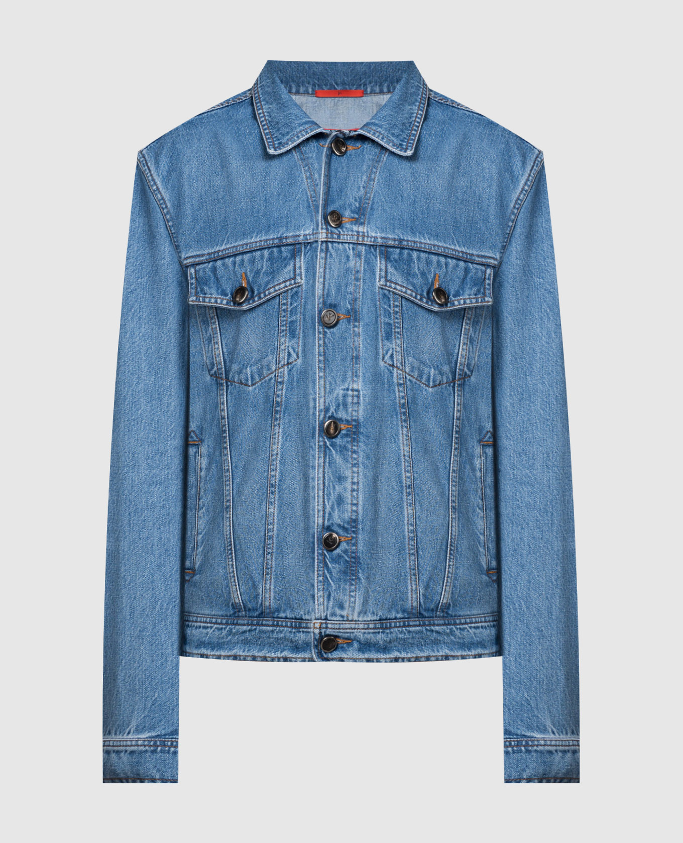 Blue denim jacket with a distressed effect