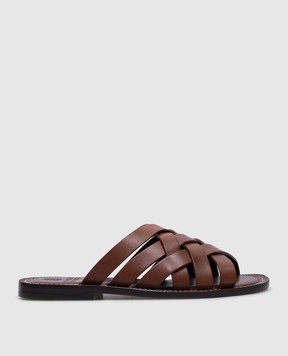 Brunello Cucinelli Коричневые кожаные плетеные шлепанцы MZUELBM326
