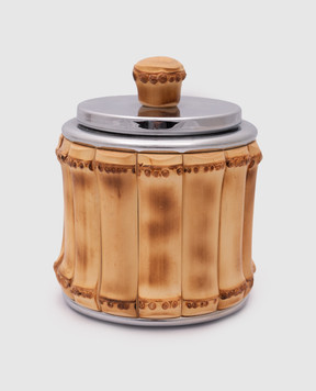Lorenzi MIlano Контейнер для гигиенических изделий из хлопка с отделкой из корня бамбука. 101717