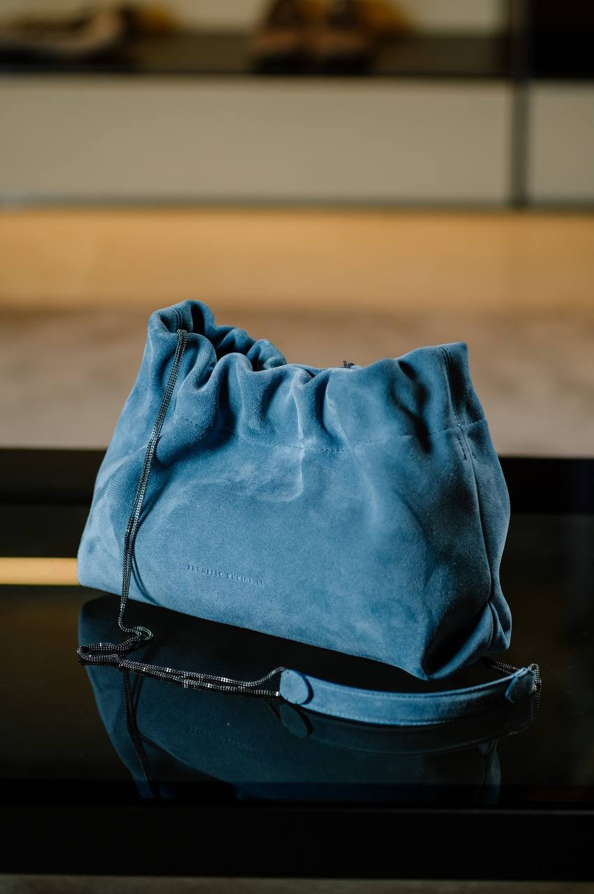 Brunello Cucinelli Голубая замшевая сумка Soft с логотипом MBDLD2570 изображение 6