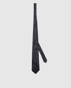 Brunello Cucinelli Синий галстук из шелка в цветочный узор. MV8890018