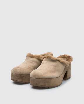 Gianvito Rossi Коричневые замшевые сабо Lyss на меху верблюда. G9169055RICVFU