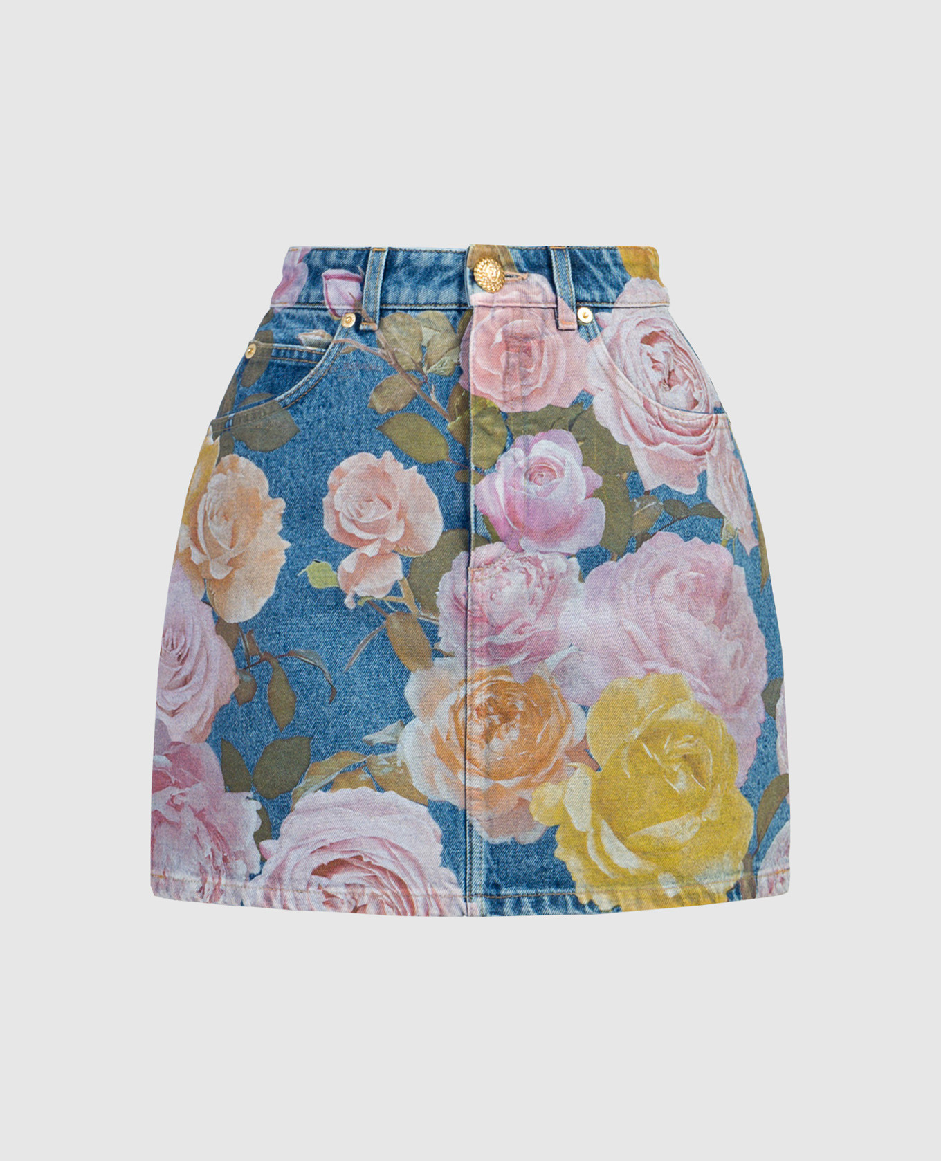

Синяя юбка джинсовая в принт Pastel Roses, Синий, Юбки-а-силуэта